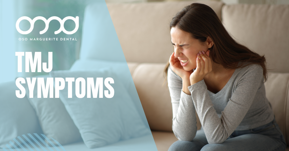 Woman pressing her hands against her jaw and ear from TMJ symptoms