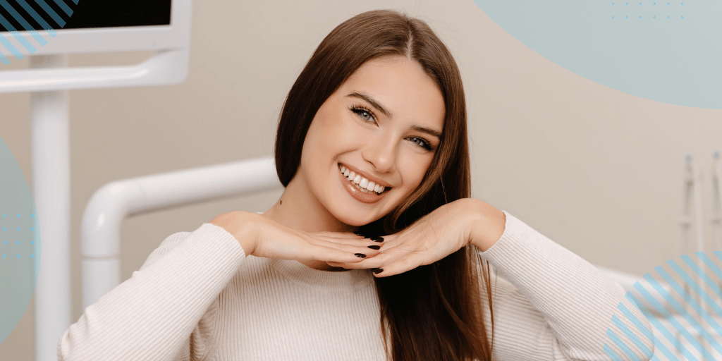Woman smiling with white pearly teeth